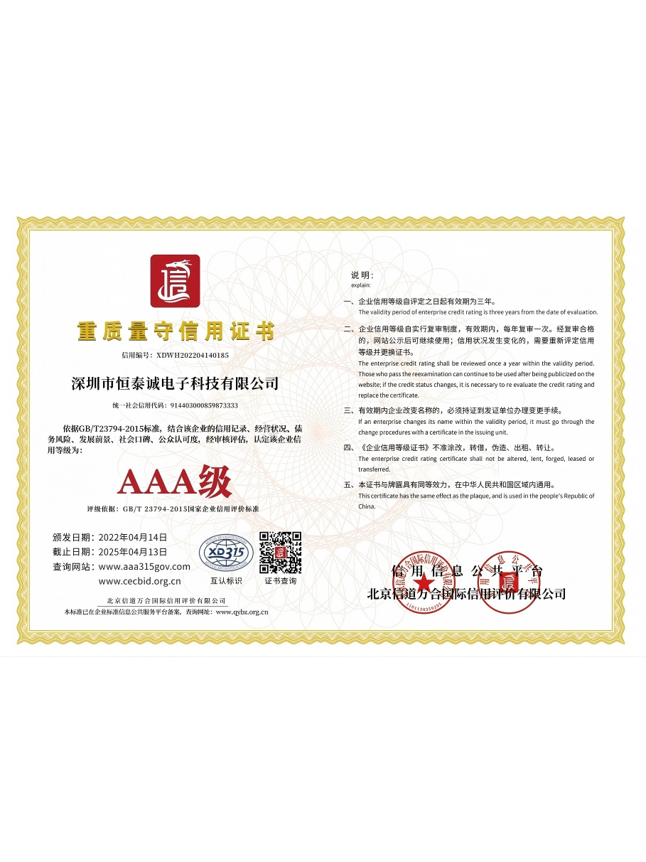 Certificate of Valuing Quality and Keeping Credit