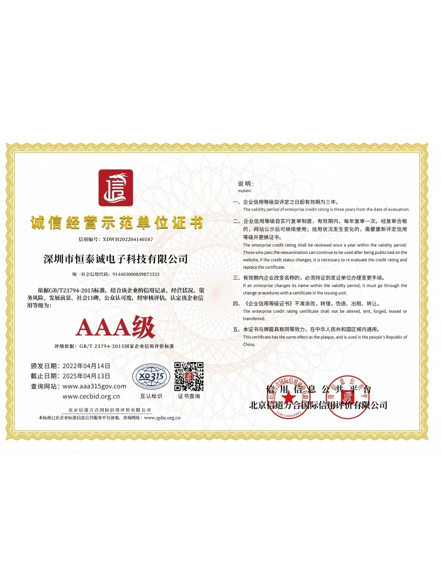 Integrity Experience Demonstration Unit Certificate